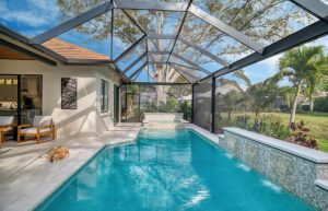 custom pool spa screen enclosure travertine pavers florida