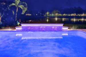 pool sheer descent waterwall mosaic tile led lighting night florida