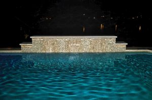 pool sheer descent waterwall mosaic tile night florida